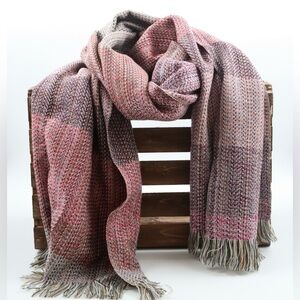 NWT Handwoven Alpaca Wool Striped Pink/Purple/Brown Scarves/Shawl